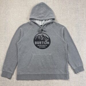 Burton Durable Goods Hoodie Mens L Gray Pullover Logo Fleece Lined